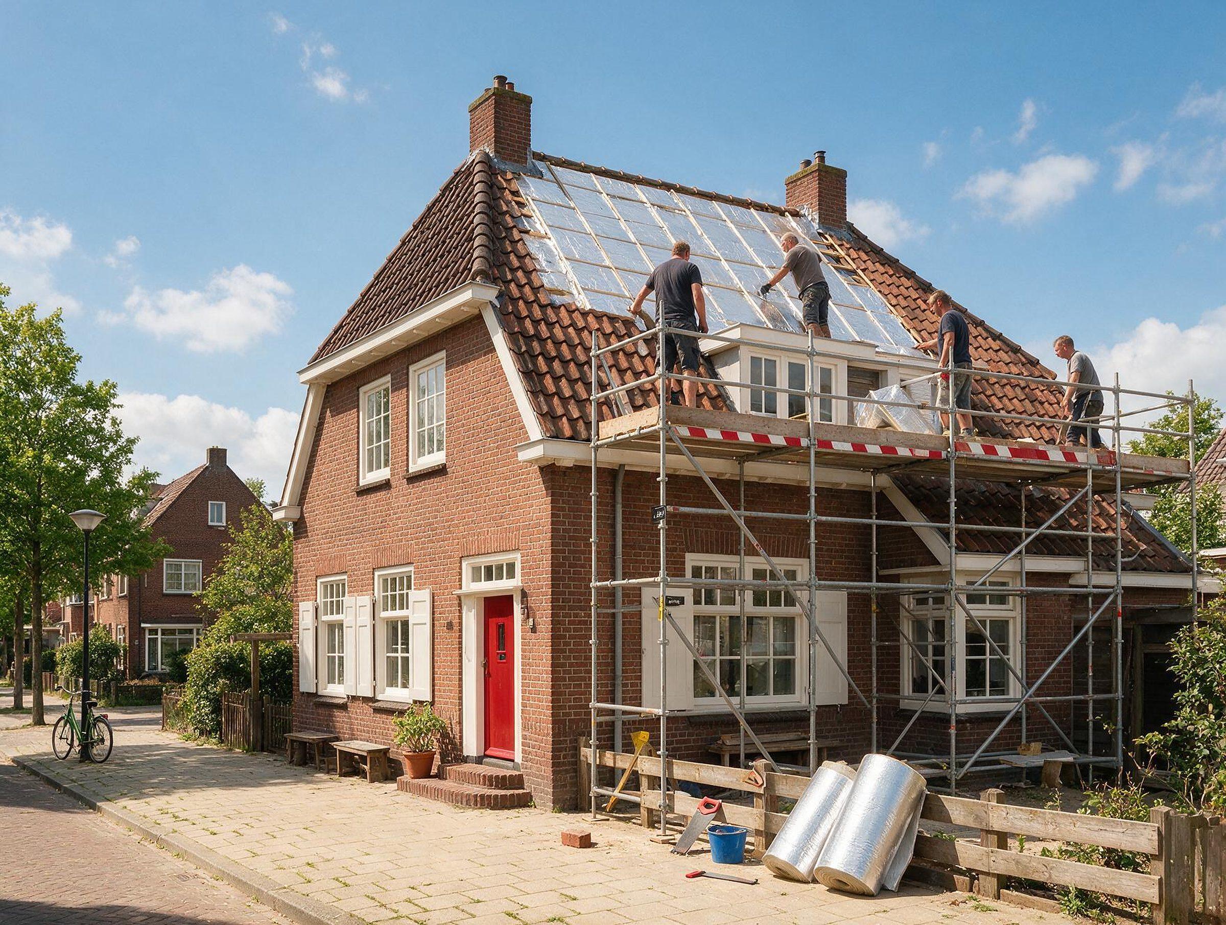 Dakdekkers plaatsen zonnepanelen op een vernieuwd dak.